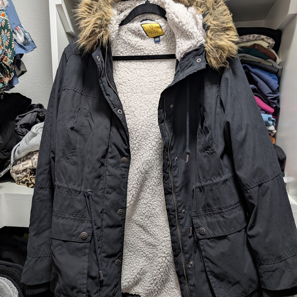 Prince & Fox Black Utility Jacket with Faux Fur Trim